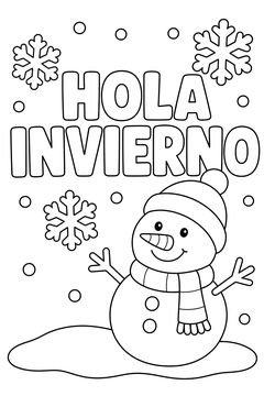 Hola Invierno Snowman Text line art