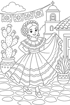Mexican Folk Dancer line art