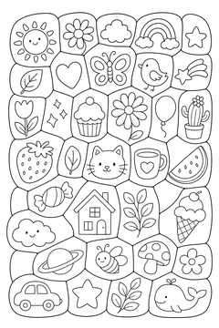 Honeycomb Cell Flow - line-art coloring page