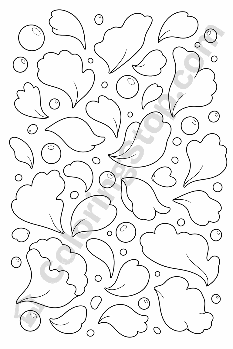 Petal And Droplet Field - line-art coloring page